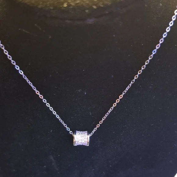 Dazzling Moissanite Silver Necklace with Crystal Charm #4 - Picture 2 of 3